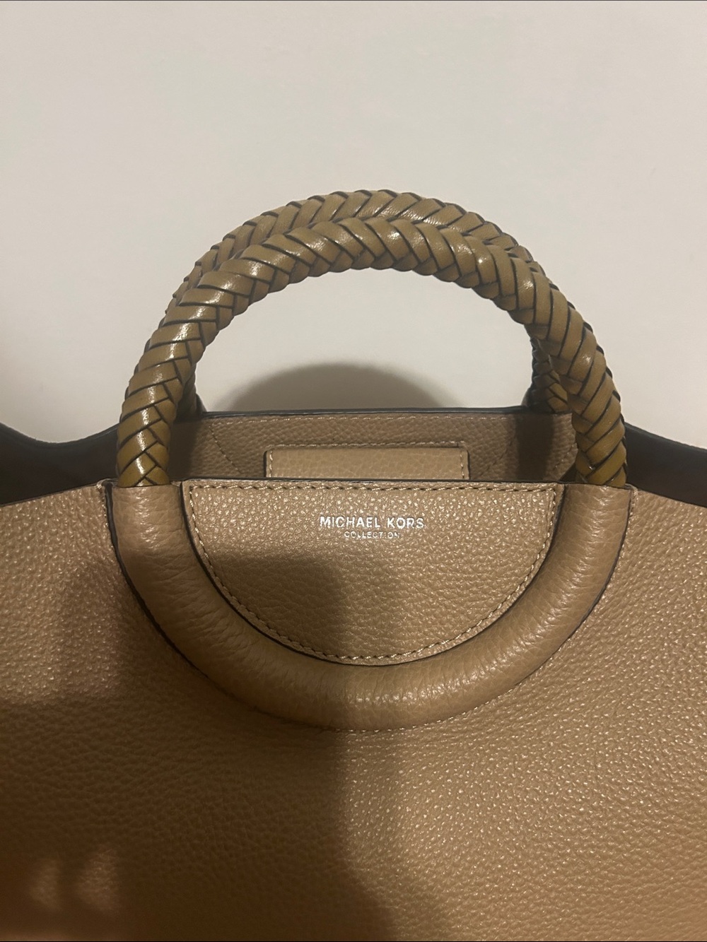 Michael Kors collection Olive-Tan Pebbled Leather Tote with Braided Handles - Picture 5 of 7